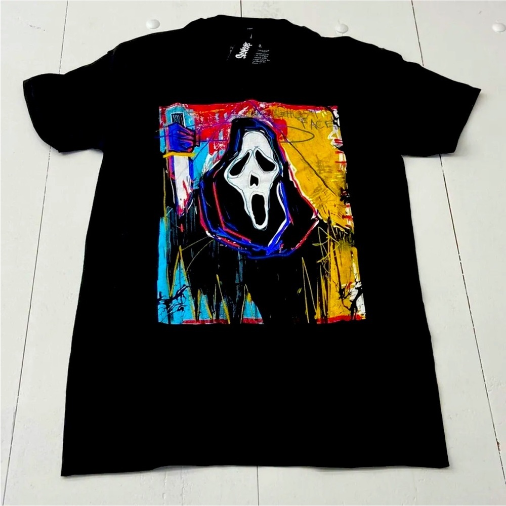 Ghost Face T Shirt Mens Medium Black Icon Of Halloween Scream Graffiti NWOT